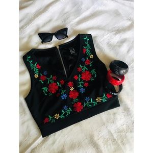 Floral embroidered crop top